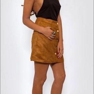 Brown Faux Suede High Waisted Button Down Skirt